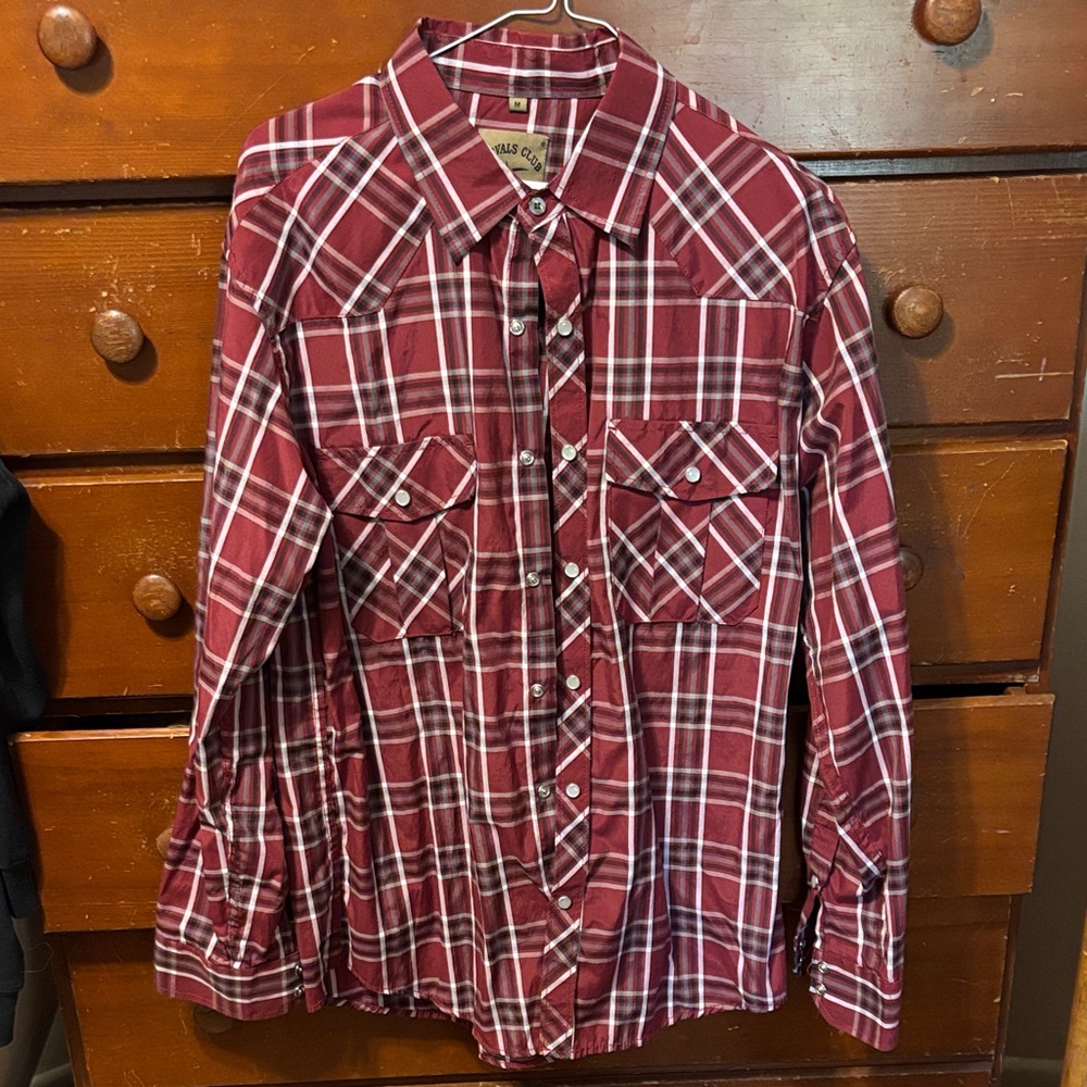 Men's Burgundy Plaid Button-Down Shirt